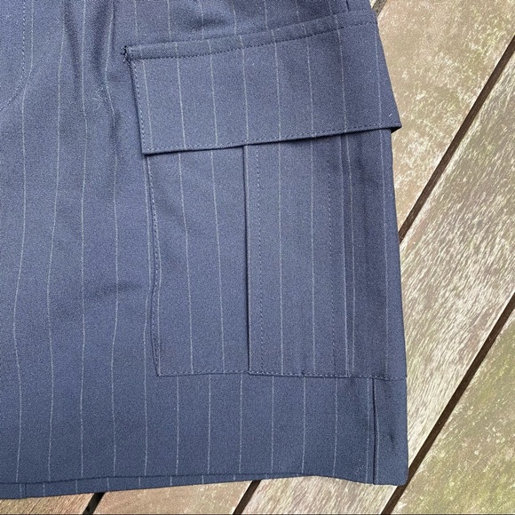 ZARA Navy Pin Stripe Zip Up Mini Skirt with Side Square Patch Pockets - Picture 5 of 8